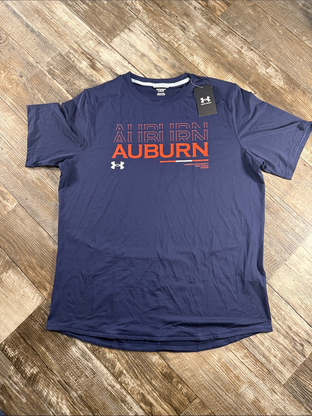 Under Armour Navy and Orange Auburn Graphic Short Sleeve Tee